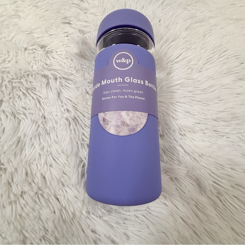 W&P Porter Glass Wide Mouth Water Bottle Protective Silicone Sleeve lavender